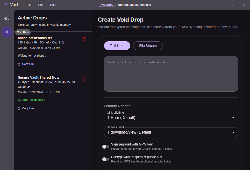 Void Drop P2P Sharing